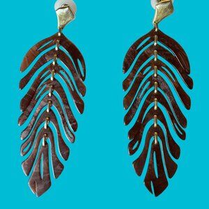 Kendra Scott Lotus Gold Tone and Brown Marbled 3.25" L Earrings w/Original Bag